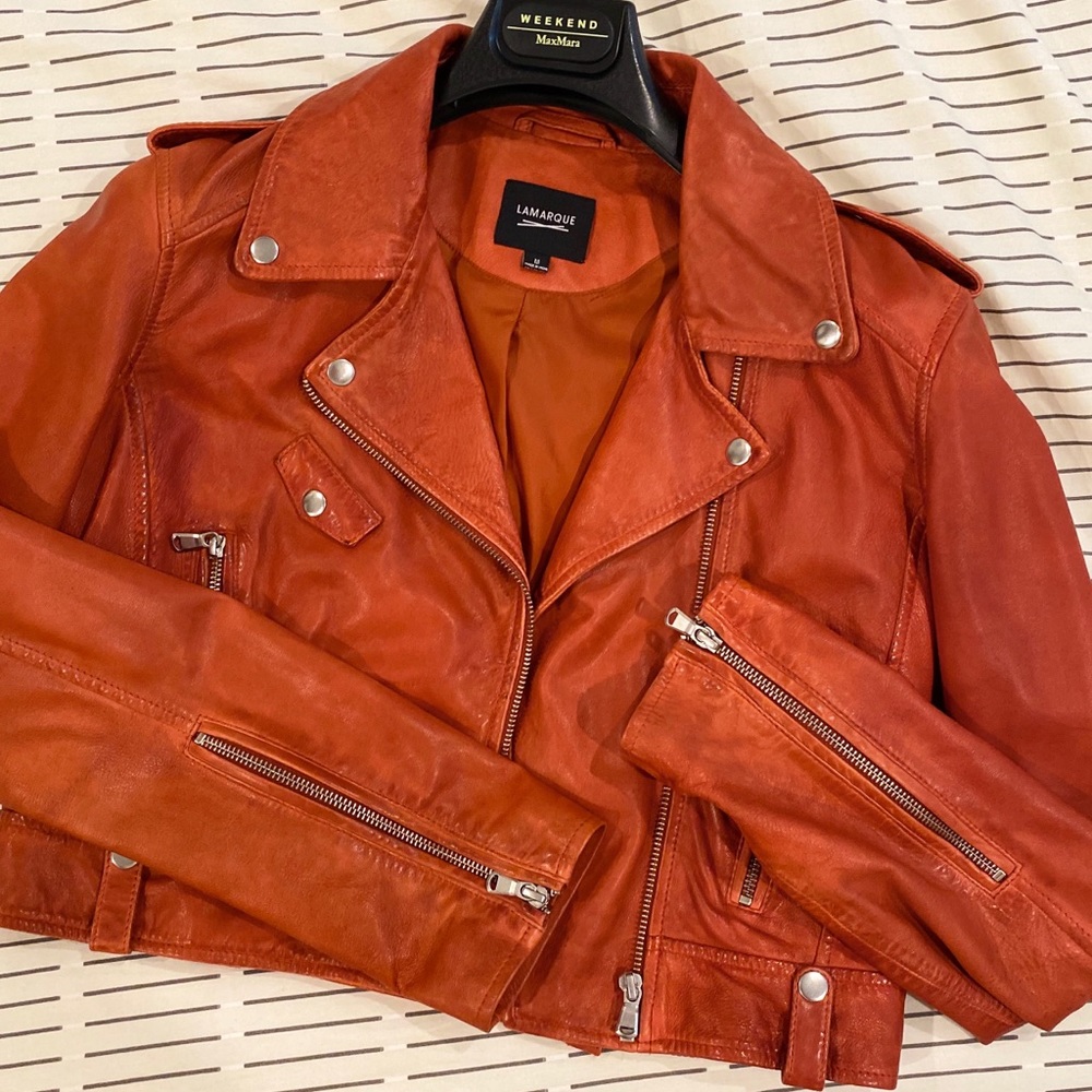 Cropped leather biker jacket